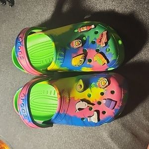 Women's Crocs size 6 Classic Tie Dye with charms